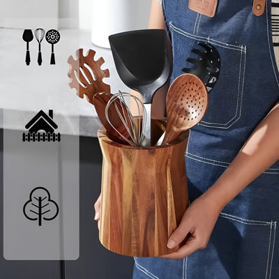 Utensilienhalter aus Akazienholz – Drehbar und Robust | Küchenorganizer im Rustikalen Design