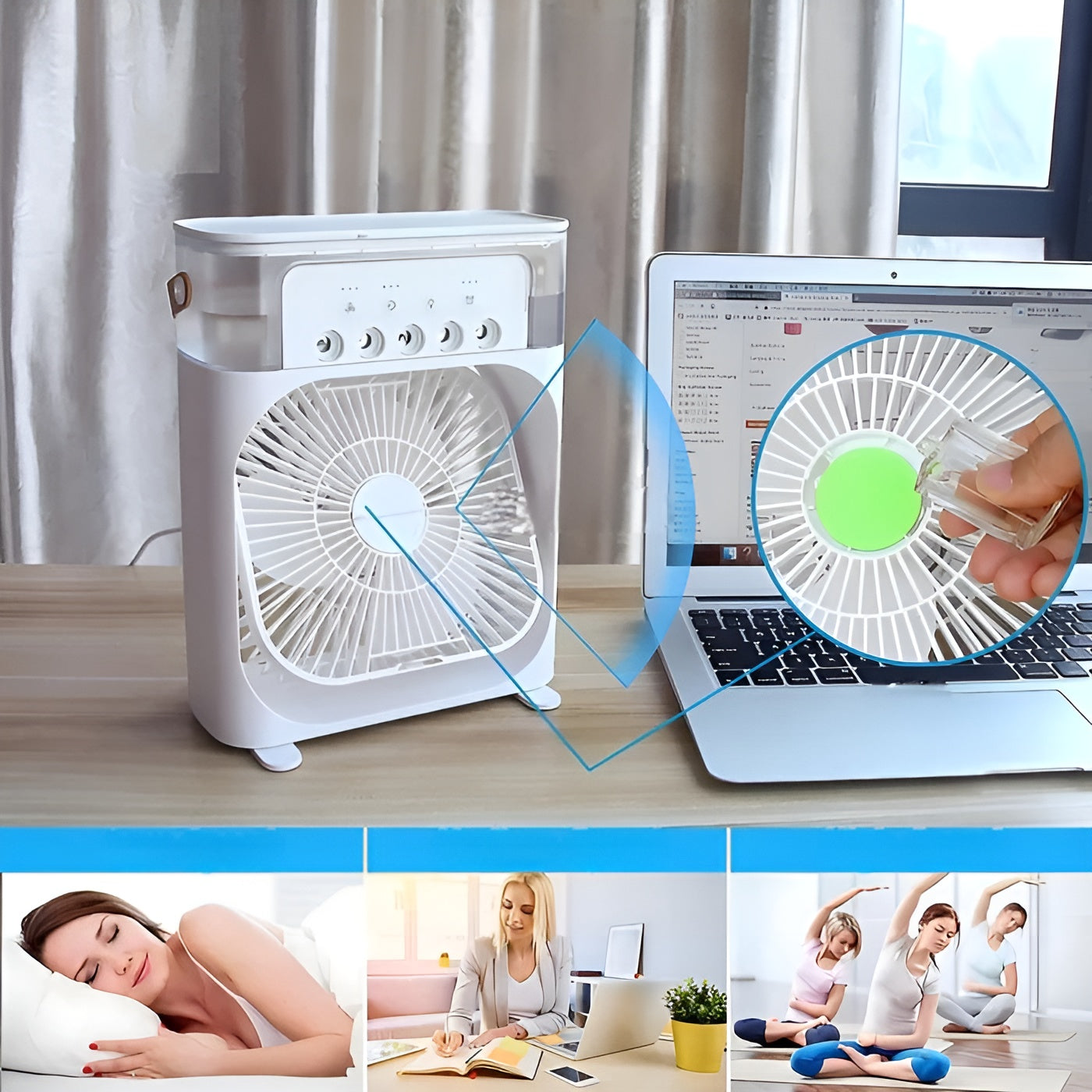 Mobil Klimagerät mit Ventilator & Luftbefeuchter – 3-in-1 mit LED-Stimmungslicht