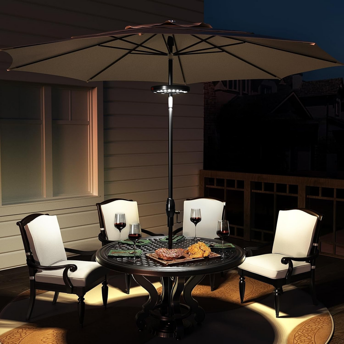 GlowShade Disc - Terrassen-Schirmleuchte mit 3 Helligkeitsmodi