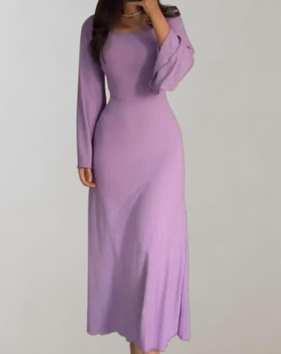 Heidi-Mode | Stilvolle Gestrickte Lange Kleid Mit Glockenärmeln