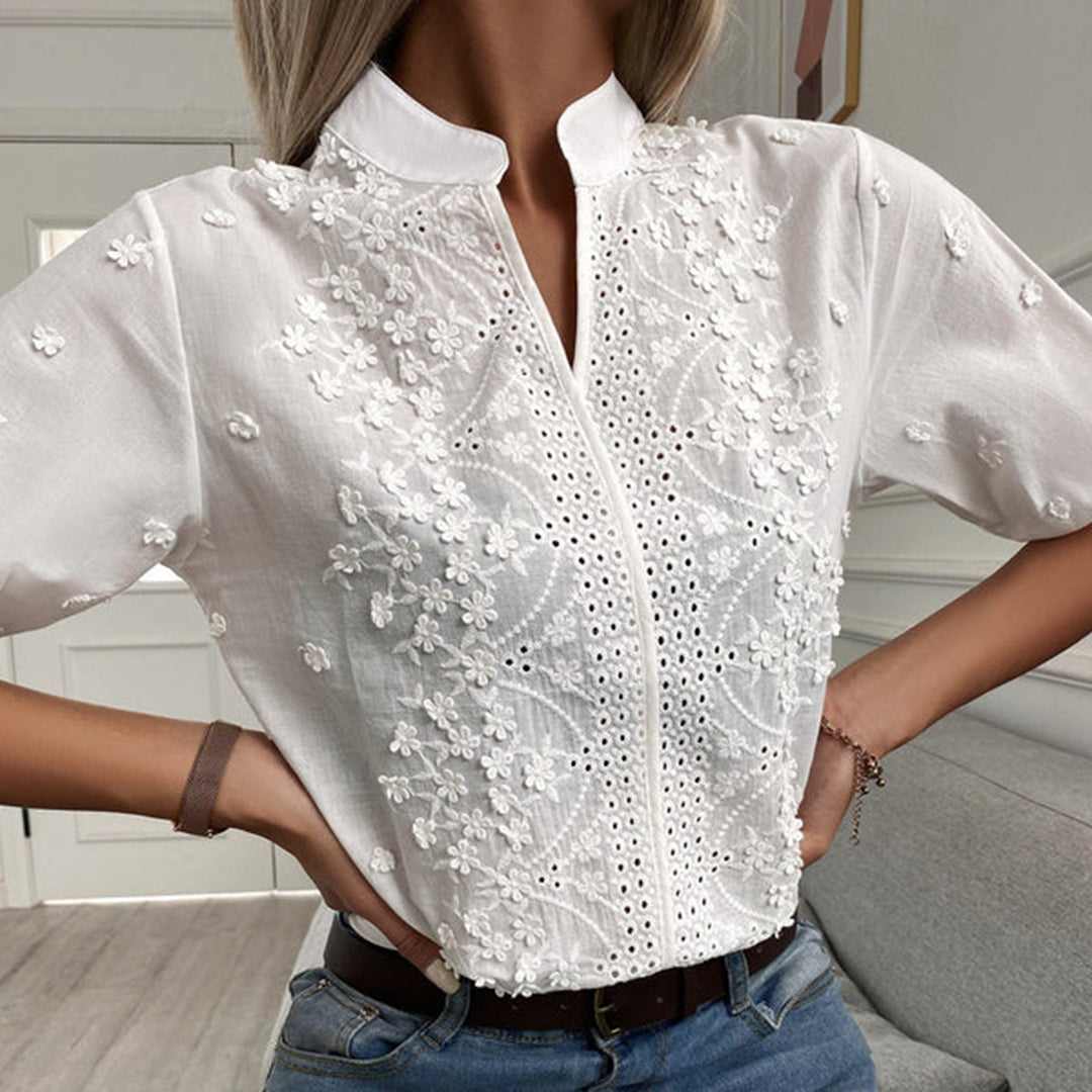 Blusenshirt für Damen - Elegantes Weiße Top mit Stehkragen für Sommer