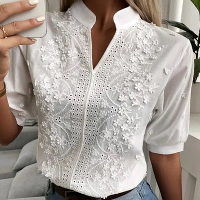Blusenshirt für Damen - Elegantes Weiße Top mit Stehkragen für Sommer