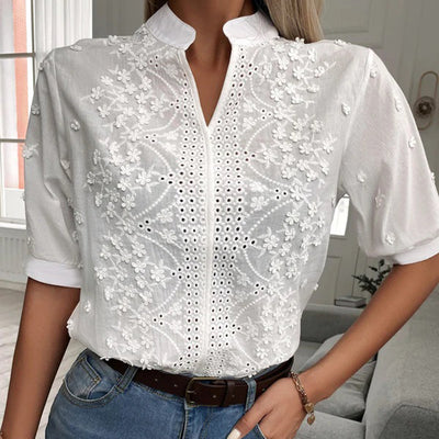 Blusenshirt für Damen - Elegantes Weiße Top mit Stehkragen für Sommer