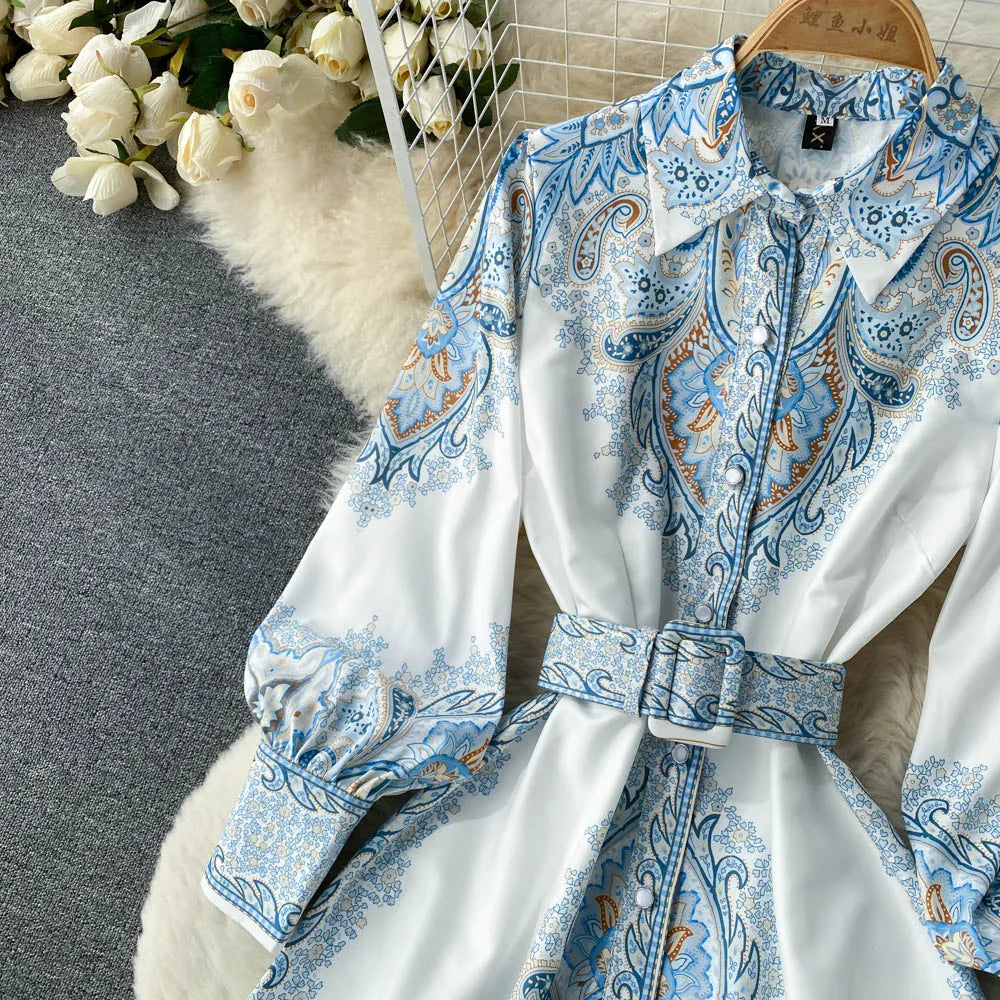 Petrin | Damen Kleid Mit Blumenmuster Gürtel