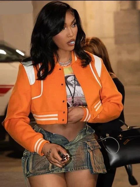 Heidi-Mode | Retro Crop Orange Streetwear Jacke