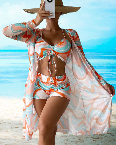 Heidi-Mode | Bedrucktes Bikini-Set Mit Hoher Taille Und Cover-Up