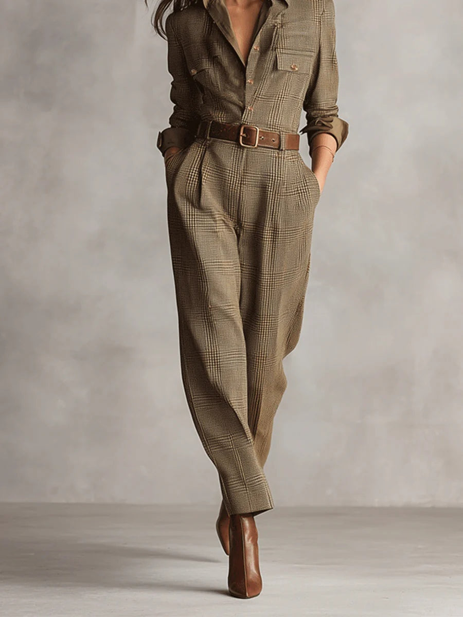 Mellura™ - Maßgeschneiderter Tweed-Jumpsuit mit Karomuster und raffinierten Details