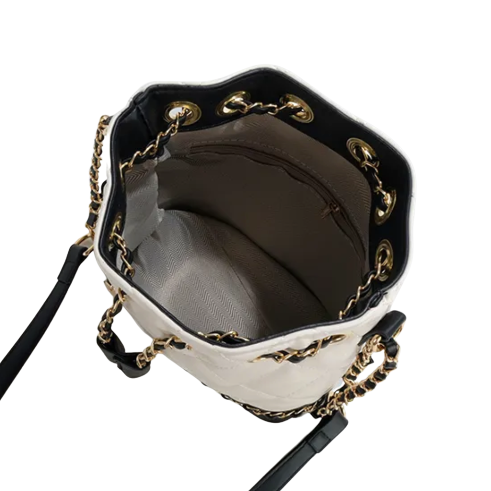 Celine Chic | Trendige Bucket-Tasche aus veganem Leder mit Farbkontrast