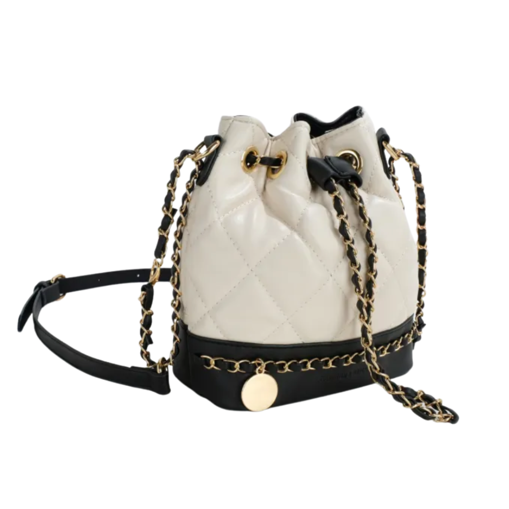 Celine Chic | Trendige Bucket-Tasche aus veganem Leder mit Farbkontrast