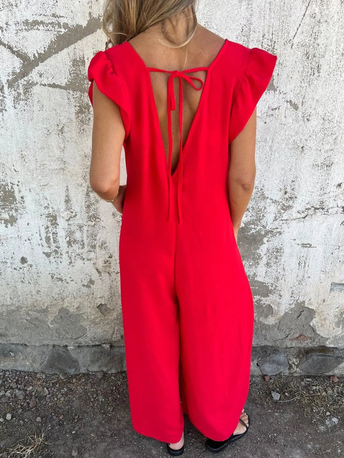 Full Size V-Neck Cap Sleeve Wide Leg Jumpsuit Plus Size