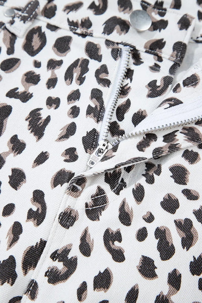 Leopard Frayed Hem Denim Shorts