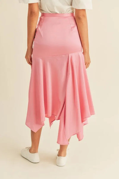 MABLE Satin Handkerchief Asymmetrical Hem Midi Skirt