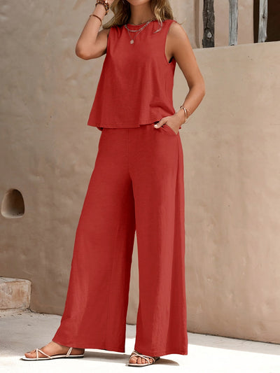 Boho-Set aus ärmellosem Top und weiter Hose für Damen