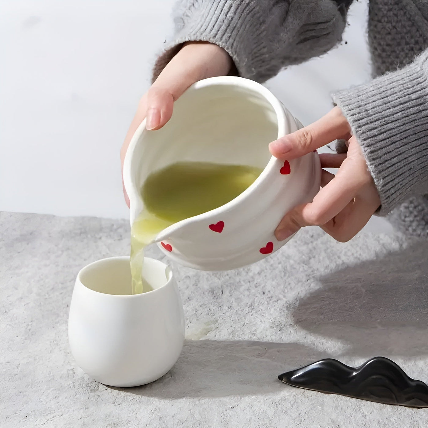 Matcha-Schale mit Herzdesign – 1/3/4/5 Stück Ausgießer & Bambusbesen | Ideal für den Hausgebrauch