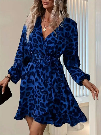 Printed Surplice Balloon Sleeve Mini Dress