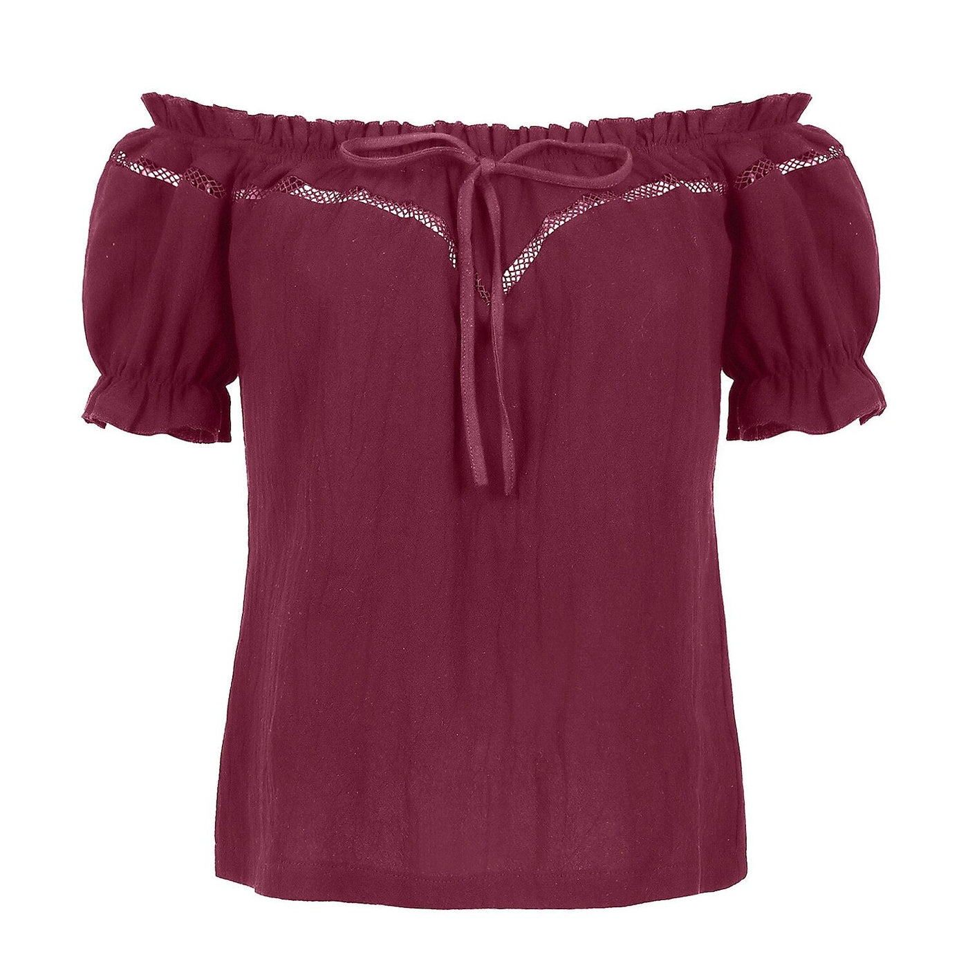 Renaissance Crew Neck Off Shoulder Lace-up Tops