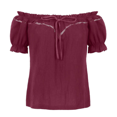 Renaissance Crew Neck Off Shoulder Lace-up Tops