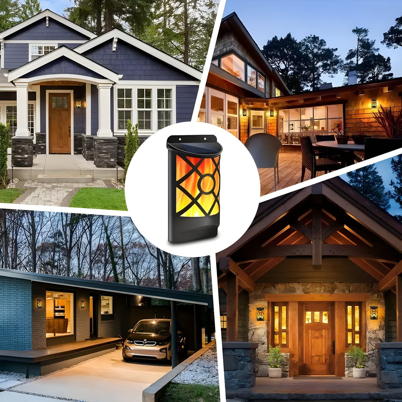 FlameGlow Lights -  2 Stück  Außenleuchten Solarbetriebene Led-Wandleuchte