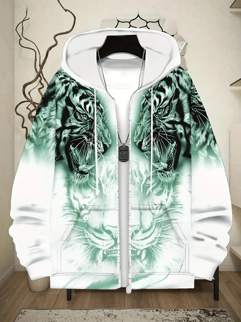 Murillo – Lässige Langarm Kapuzenpullover Jacke Mit Tigerprint