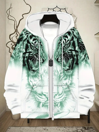 Murillo – Lässige Langarm Kapuzenpullover Jacke Mit Tigerprint