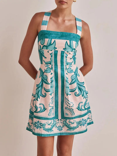 Printed Square Neck Midi Dress