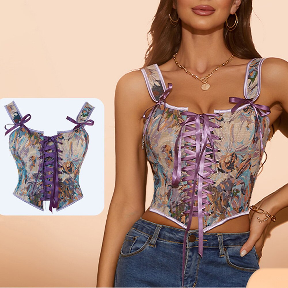 Rococo Floral Lace-up Corset U-back Bustier