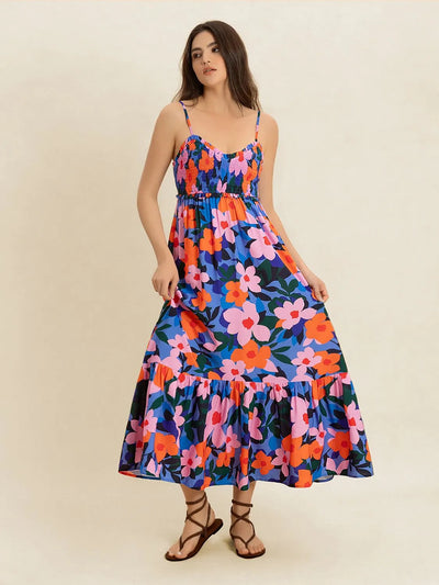 Smocked Back Ruffled Hem Printed Cami Dress