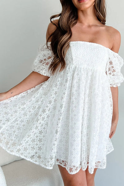 Lace Puff Sleeve Empire Waist Mini Dress