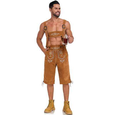 Oktoberfest Men’s Bavarian Yellow Embroidered Lederhosen
