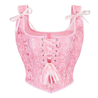 Retro Jacquard Lace-up Corset U-back Vest