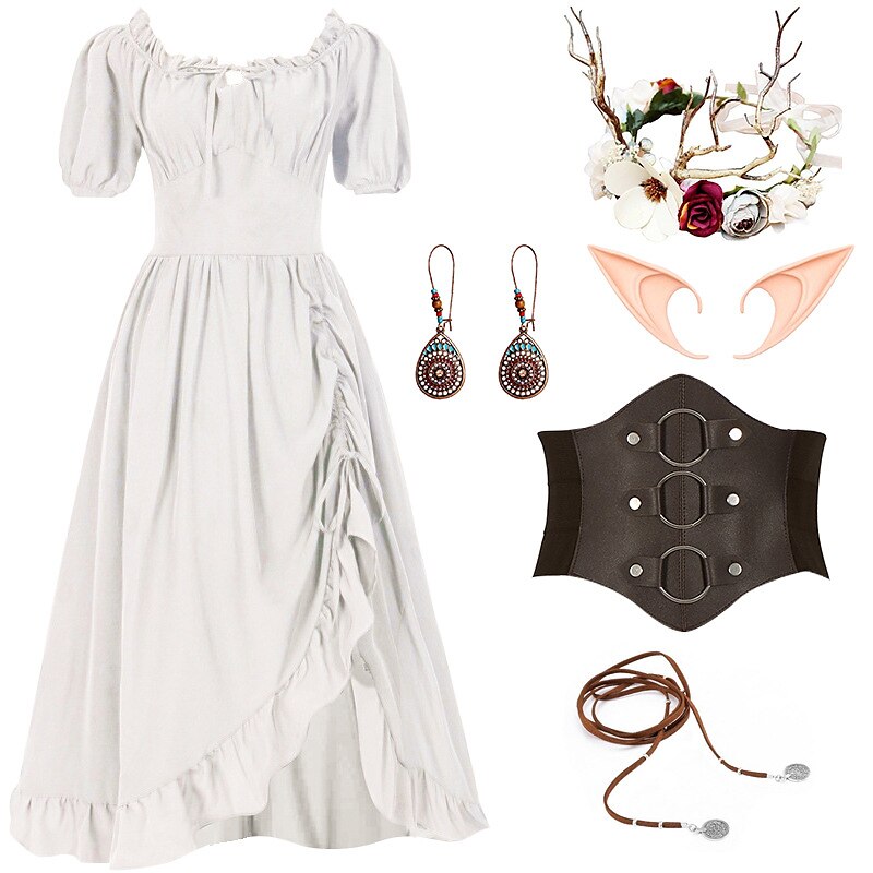 Renaissance Fairy Costume Dress with Corset & ACCs