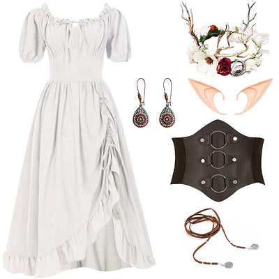 Renaissance Fairy Costume Dress with Corset & ACCs