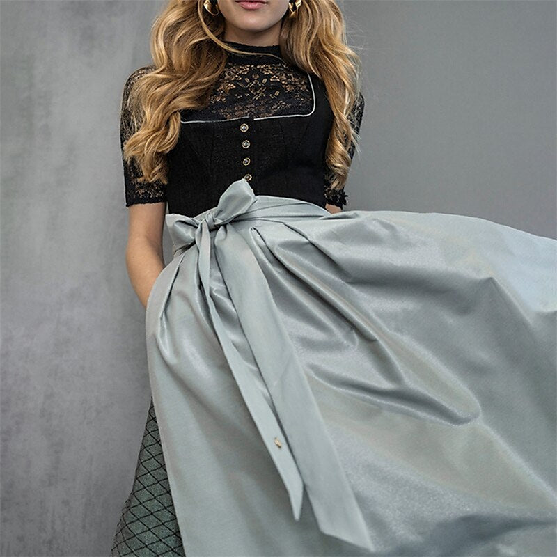 Oktoberfest Women's Black Silver Dirndl Dress with Apron