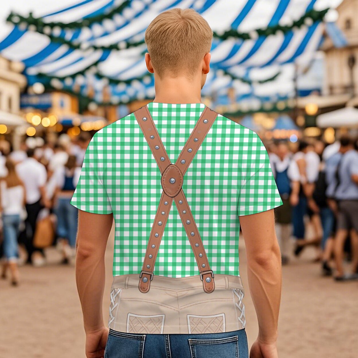 Men's Oktoberfest Blue Green Lederhosen Graphic T-shirt
