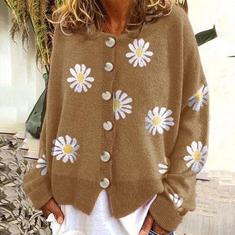Daisy Süße Strickjacke mit Gänseblümchenmuster für Damen