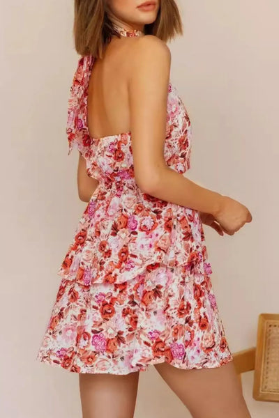 Floral Halter Neck Mini Dress