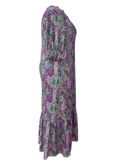 Full Size Bohemian Paisley Print Ruffle Hem Midi Dress Plus Size