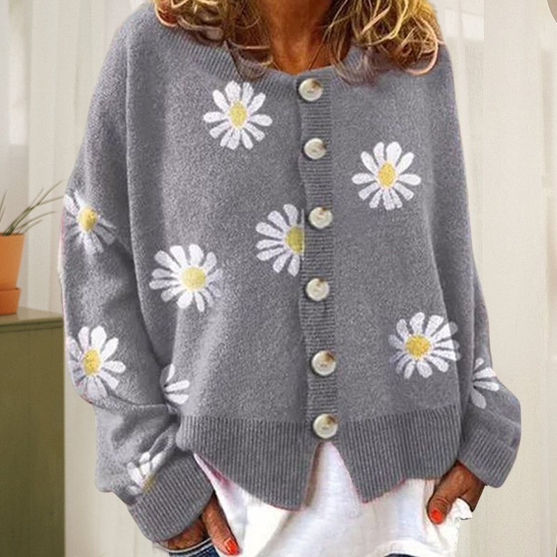 Daisy Süße Strickjacke mit Gänseblümchenmuster für Damen