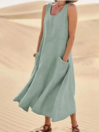 Amelia | Elegantes Leinenkleid mit elastischen Taschen