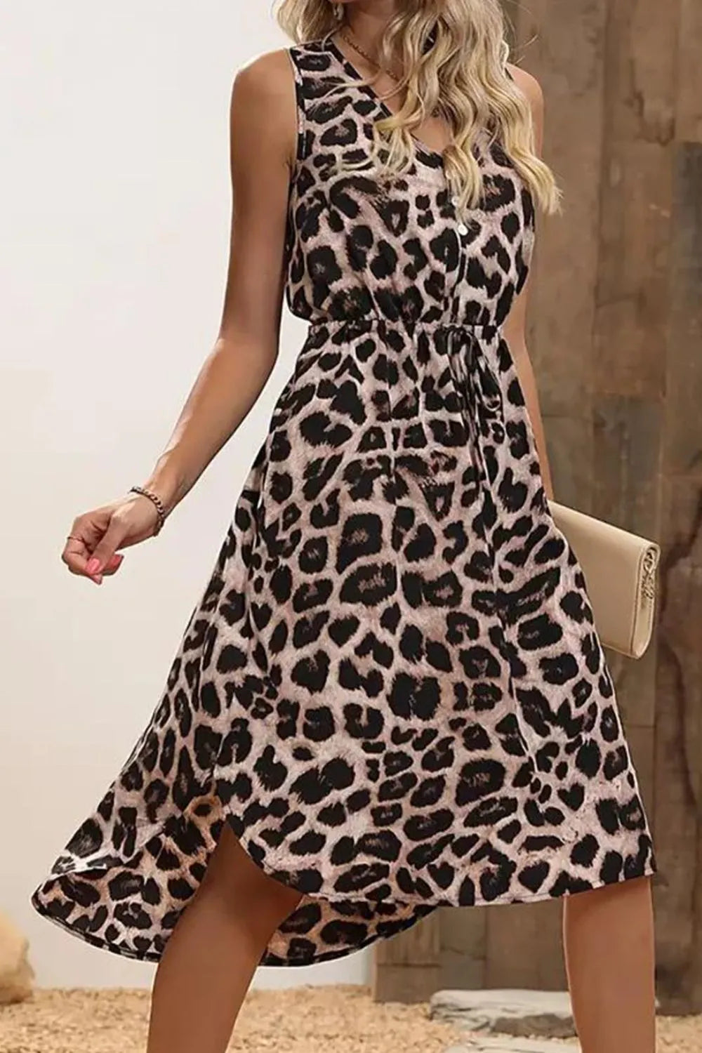 Leopard V-Neck Sleeveless Dress