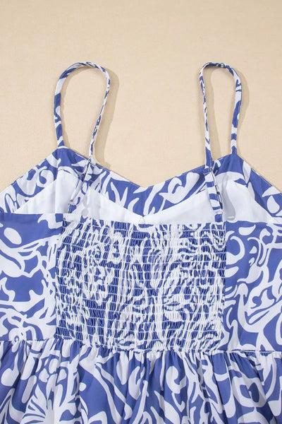 Floral Print Spaghetti Strap High Waist Dress