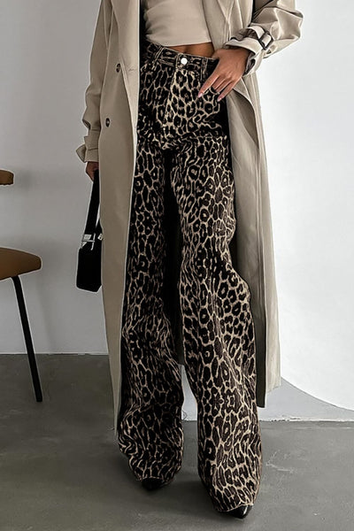 Leopard Wide Leg Pants with Pockets