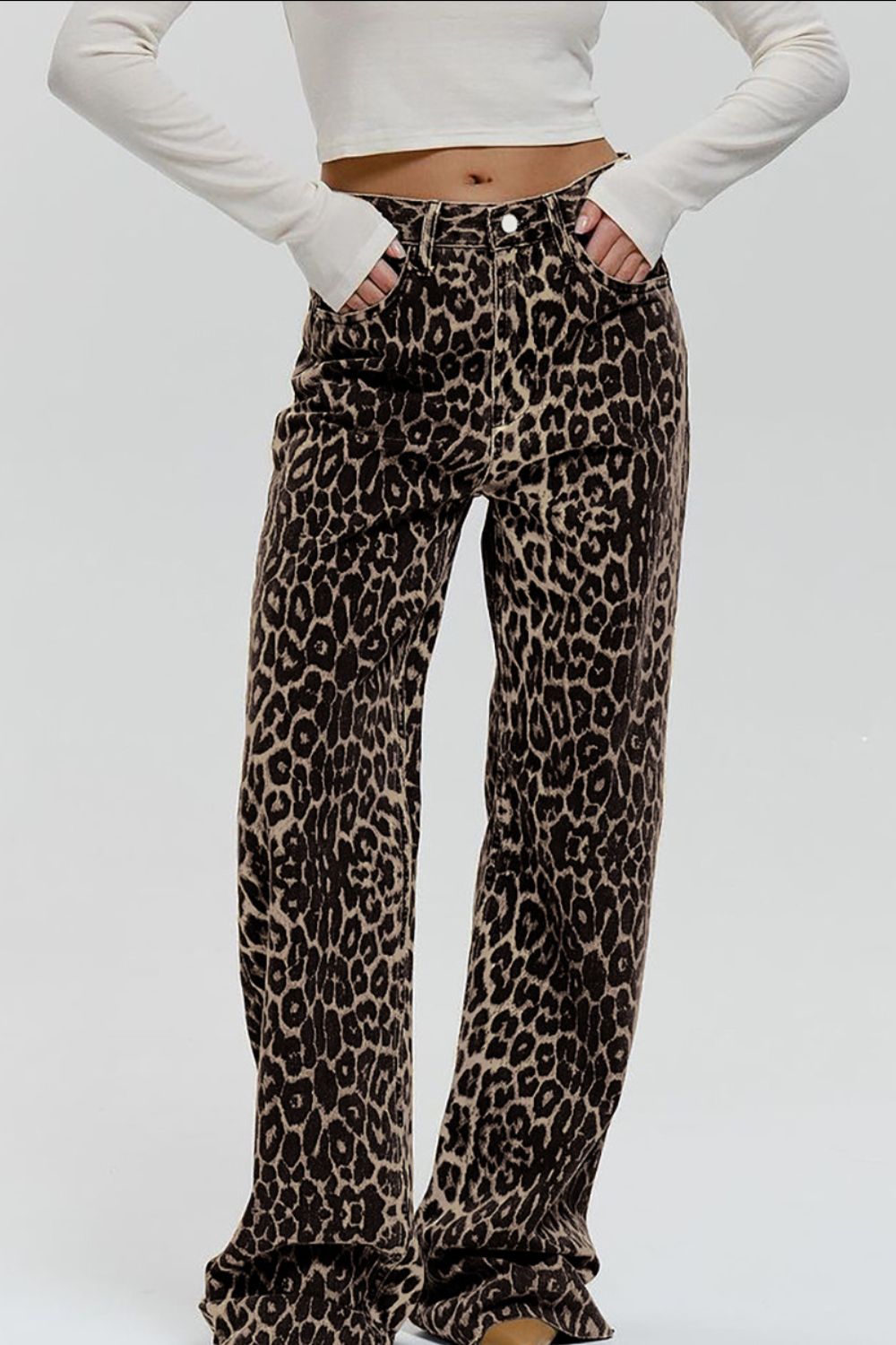 Leopard Wide Leg Pants with Pockets