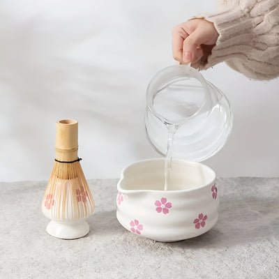 Matcha-Set mit 5 Teilen – Japanisches Teeservice mit Teeschale, Bambusbesen & Sieb