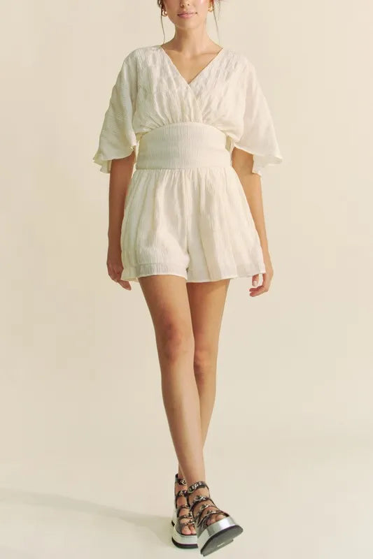 Davi & Dani Batwing Sleeve Waist Belt Romper