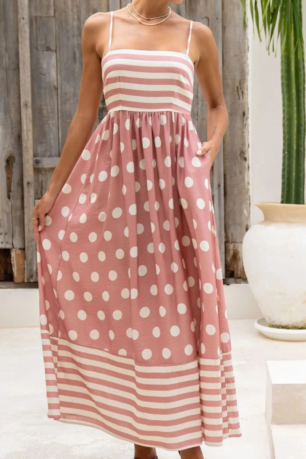 Polka Dot Square Neck Cami Dress