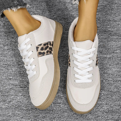 Leopard Lace Up Round Toe Sneakers