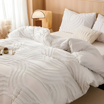 PureHaven Duvet Set - 3pcs Luxus Streifen Schnitt Bettbezug