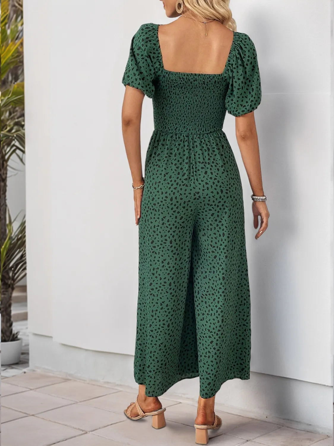 Printed Square Neck Puff Sleeve Jumpsuit