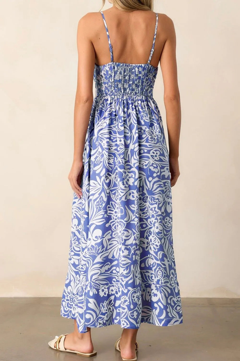 Floral Print Spaghetti Strap High Waist Dress